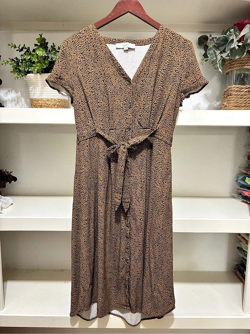 LOFT Animal Print Midi Dress Size Small